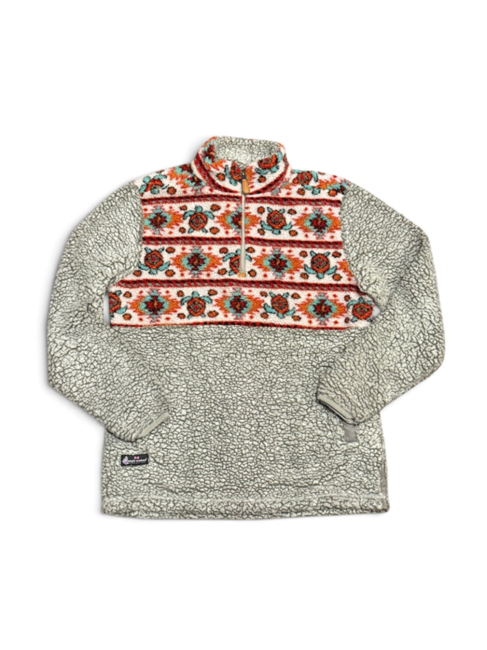 Simply Southern Women's Sherpa Fleece Pullover Aztec Southwestern 1/4 Zip Gray M - Picture 2 of 10